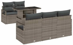vidaXL Σετ Καναπέ Κήπου με μαξιλάρι 6 pcs Γκρι Πολυ ράταν
