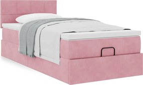 vidaXL Οθωμανικό κρεβάτι με στρώμα ροζ 100x200cm Velvet