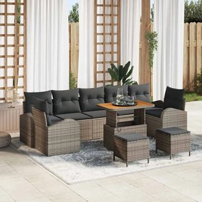 vidaXL Σετ Καναπέ Κήπου με μαξιλάρι 10 pcs Γκρι Πολυ ράταν