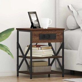vidaXL Κομοδίνο με Σταθμό Φόρτισης 2 pcs Καφέ δρυς Επεξεργασμένο ξύλο