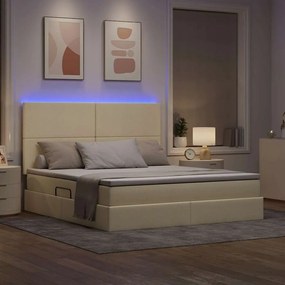vidaXL LED Κρεβάτι αποθήκευσης με στρώμα Κρέμ 160 x 200 cm Ύφασμα