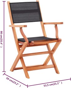 vidaXL Καρέκλες Πτυσσόμενες 8τεμ. Μαύρες Μασίφ Ξύλο Ευκαλ./Τεξτιλίνη