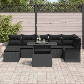 vidaXL Σετ Καναπέ Κήπου με μαξιλάρι 8 pcs Μαύρο Πολυ ράταν