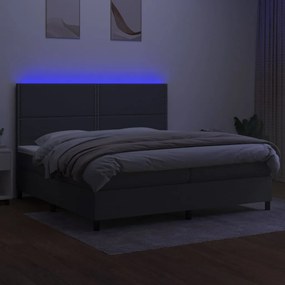 vidaXL Κρεβάτι Boxspring με Στρώμα &amp; LED Σκ.Γκρι 200x200εκ. Υφασμάτινο