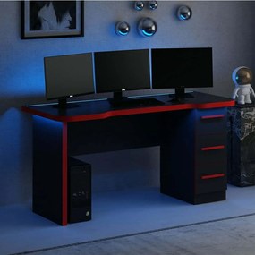 Γραφείο Gaming Με Φως Led Phoenix 506MNR3435 150x60x76cm Black-Red