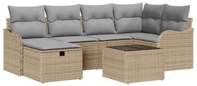 vidaXL Σετ Καναπέ Κήπου με μαξιλάρι 7 pcs μπεζ και ανοιχτό γκρι