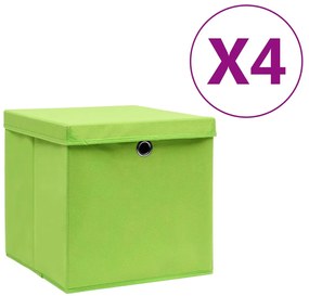 vidaXL Κουτιά Αποθήκευσης με Καπάκια 4 τεμ. Πράσινα 28 x 28 x 28 εκ.