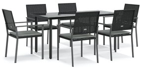 vidaXL Σετ Τραπεζαρίας Κήπου 7 τεμ. Συνθ. Ρατάν / Ατσάλι με Μαξιλάρια