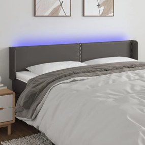 Κεφαλάρι Κρεβατιού LED Γκρι 183x16x78/88εκ. από Συνθετικό Δέρμα 3123202