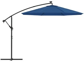 Ομπρέλα Κρεμαστή Αζούρ 300 εκ. με Ατσάλινο Ιστό και Φωτισμό LED - Μπλε