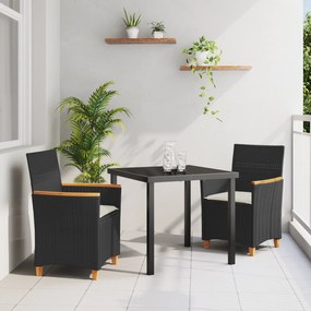 vidaXL 3 Τεμάχια Σετ Τραπεζαρίας Κήπου με Μαξιλάρια Μαύρο Πολυ Ρατάν