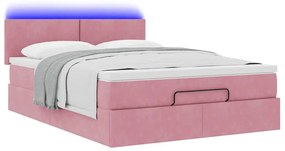 vidaXL Οθωμανικό κρεβάτι με στρώμα & LEDs Ροζ 140x200cm Βελούδο