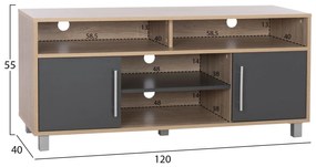 Έπιπλο Τηλεόρασης Danna Μελαμίνης Sonama-Γκρι 120x40x55 Εκ.