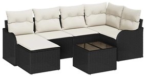 vidaXL Σετ Καναπέ Κήπου με μαξιλάρι 7 pcs Μαύρο και λευκό Πολυ ράταν
