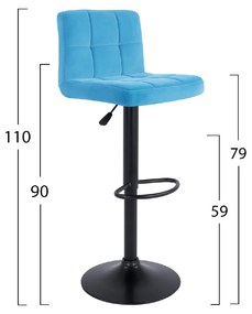 ΣΚΑΜΠΩ ΜΠΑΡ DIANA HM202.18 ΒΕΛΟΥΔΟ ΤΙΡΚΟΥΑΖ & ΜΑΥΡΟ ΜΑΤ ΣΚΕΛΕΤΟ 44x52x109Υεκ