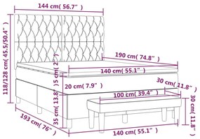 Κρεβάτι Boxspring με Στρώμα Σκούρο Γκρι 140x190 εκ. Υφασμάτινο - Γκρι