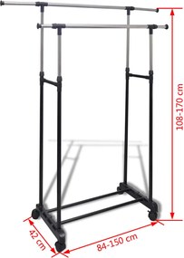 vidaXL Κρεμάστρες Ρούχων Δαπέδου Διπλές 2 τεμ. Ρυθμιζόμενες