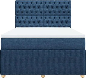 vidaXL Κρεβάτι Boxspring με Στρώμα Μπλε 140x190 εκ. Υφασμάτινο