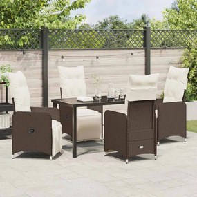 vidaXL Σέτ φαγητού για κήπο με μαξιλάρι 5 pcs Καφέ Πολυ ράταν