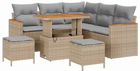 vidaXL Σετ Καναπέ Κήπου με μαξιλάρι 8 pcs Μπεζ Πολυ ράταν