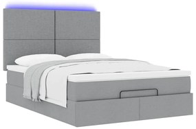 vidaXL Οθωμανικό κρεβάτι με στρώμα & LEDs Ανοιχτό γκρι ύφασμα