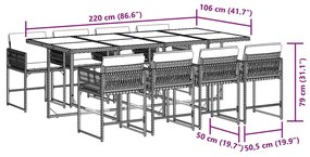 vidaXL Σετ Τραπεζαρίας Κήπου 9 τεμ Μαύρο από Συνθ. Ρατάν με Μαξιλάρια