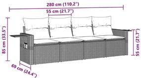 vidaXL Σαλόνι Κήπου Σετ 4 Τεμαχίων Γκρι Συνθετικό Ρατάν με Μαξιλάρια