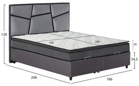 ΚΡΕΒΑΤΙ ΔΙΠΛΟ ΜΕ ΣΤΡΩΜΑ &amp; ΑΠΟΘ.ΧΩΡΟ IRIDA HM21166 ΓΚΡΙ ΒΕΛΟΥΔΟ--ΓΙΑ 160x200εκ
