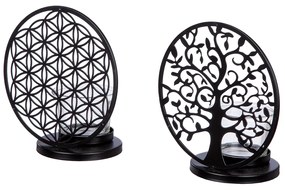 Κηροπήγιο Στρογγυλό 'Lebensbaum und Blume' Μοτίβο Δέντρο της Ζωής/Λουλούδι της Ζωής Γυαλί/Μέταλλο Μαύρο 8x23x22cm 2Τμχ