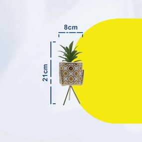 Τεχνητό Φυτό σε Κεραμικό Γλαστράκι με Μεταλλική Χρυσή Βάση 8x21cm - Άσπρο