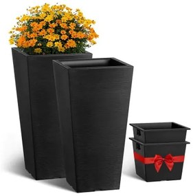 VEVOR Tall Planter Set of 2 Square Tapered Planters 22 in for Outdoor Indoor
