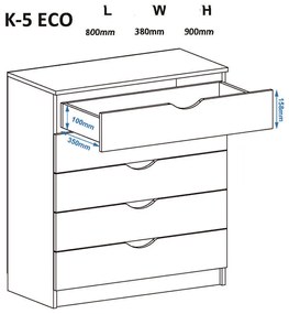 Ξύλινη Συρταριέρα Κ-5 Εκο Λευκή 80x38x90