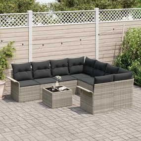 vidaXL Σετ Καναπέ Κήπου με μαξιλάρι 9 pcs Ανοιχτό γκρι, Σκουρό Γκρι