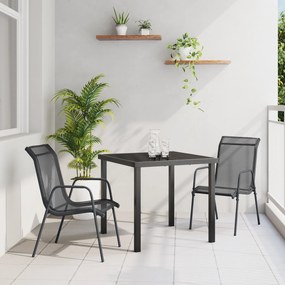 vidaXL 3 Τεμαχίων Σετ Τραπεζαρίας Κήπου Μαύρη Τεξτιλίνη και Χάλυβας