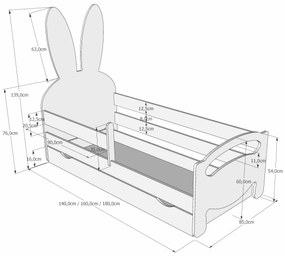 Κρεβάτι  Bunnie με Συρτάρι + Προστατευτικό White + Blue  80x180cm  BC60022 BabyCute (Δώρο το Στρώμα)