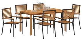 vidaXL Σέτ φαγητού για κήπο 7 pcs Μαύρο Στερεό Ξύλο Ακακίας