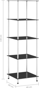 vidaXL Ράφι Διαφανές 5 Επιπέδων Μαύρο 40 x 40 x 130 εκ. Ψημένο Γυαλί