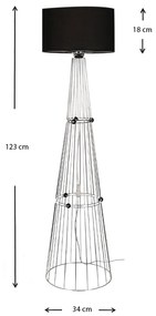 Φωτιστικό δαπέδου Filip Megapap E27 μεταλλικό - υφασμάτινο χρώμα ασημί - μαύρο 34x34x123εκ. - Μέταλλο - GP030-0118,1