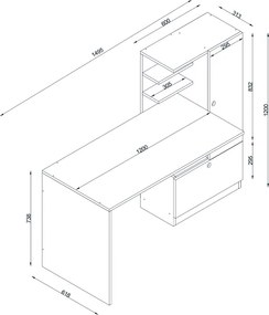 Γραφείο εργασίας Merino Megapap χρώμα λευκό 149,5x61,8x120εκ.