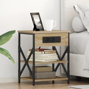 vidaXL Κομοδίνο με Σταθμό Φόρτισης με ράφι 2 pcs Sonoma Δρυς