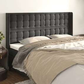 Κεφαλάρι με Πτερύγια Σκούρο Γκρι 163x16x118/128 εκ. Βελούδινο - Γκρι