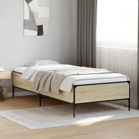 vidaXL Πλαίσιο Κρεβατιού Sonoma Δρυς 100x200 εκ. Επεξ. Ξύλο &amp; Μέταλλο
