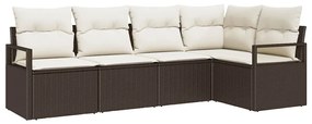 vidaXL Σετ Καναπέ Κήπου 5 pcs Καφέ, Κρέμα Πολυ rattan, βαμμένο ατσάλι