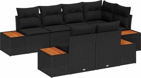 vidaXL Σετ Καναπέ Κήπου με μαξιλάρι 7 pcs Μαύρο Πολυρατάν