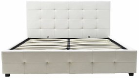Κρεβάτι Roi pakoworld διπλό 160x200 PU λευκό ματ + αποθηκευτικό χώρο με ανατομικές τάβλες