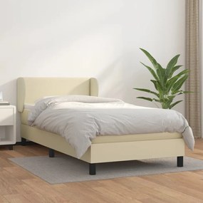 vidaXL Κρεβάτι Boxspring με Στρώμα Κρεμ 100x200εκ. από Συνθετικό Δέρμα