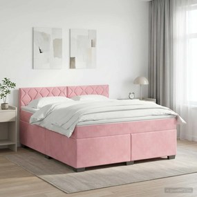 vidaXL Κρεβάτι Box Spring με Στρώμα και LED Ροζ 140 x 190 cm Βελούδο