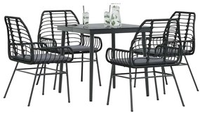vidaXL Σετ Τραπεζαρίας Κήπου 5Τεμ. Μαύρο Συνθ.Ρατάν/Γυαλί με Μαξιλάρια