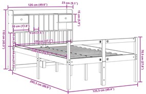 Κρεβάτι Βιβλιοθήκη Χωρίς Στρώμα 120x200 εκ Μασίφ Ξύλο Πεύκου - Καφέ