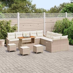vidaXL Σετ Καναπέ Κήπου με μαξιλάρι 14 pcs Μπεζ Πολυ ράταν